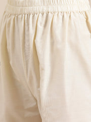 فارانجا - بنطلون نسائي أبيض كريمي من الحرير والأورجانزا مزين بخيوط الزري