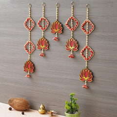 Handmade Lotus Door Wall Hanging | Toran Bandhanwar for Diwali - Set of 5 Pcs