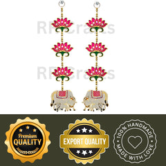 Pink Lotus with Cowcalf Hanging, 24 Inch Ganpati Decor & Diwali Decoration 2Pcs