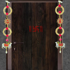 Velvet Handmade Wall Decor Shubh labh hangings toran with Jhumki Cow Hanging for Home Decor,Diwali Décor  (2 Pcs )