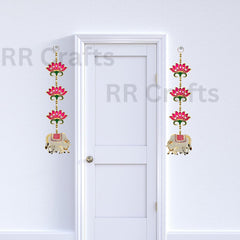 Pink Lotus with Cowcalf Hanging, 24 Inch Ganpati Decor & Diwali Decoration 2Pcs