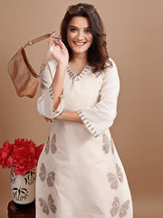 Off White color linen with contrast thread butterfly embroidered kurta and trouser Co-ord set