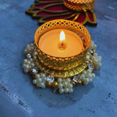 Tea Lights Floor Decoration Reusable Rangoli for Puja Decor|Tealight Candle Holder|Lotus Diya for Pooja, Festival Decor (4 pcs)