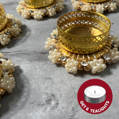 Tea Lights Floor Decoration Reusable Rangoli for Puja Decor|Tealight Candle Holder|Lotus Diya for Pooja, Festival Decor (4 pcs)