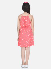 Girls Coral Polka Front Tie Knot Dress