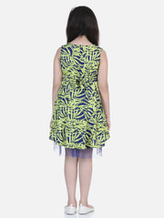 فستان بناتي أصفر وأزرق مطبوع بتصميم هاي لو مع حشوة من التول