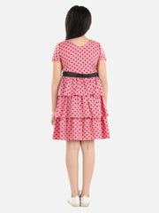 فستان بناتي وردي منقط متعدد الطبقات