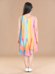 فستان بناتي متعدد الألوان مطبوع بغطاء