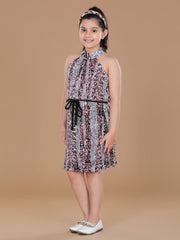 فستان بناتي من البوليستر الكريب المطوي بنقشة جلد النمر