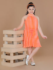 فستان بناتي من البوليستر الكريب المطوي بنقشة برتقالية