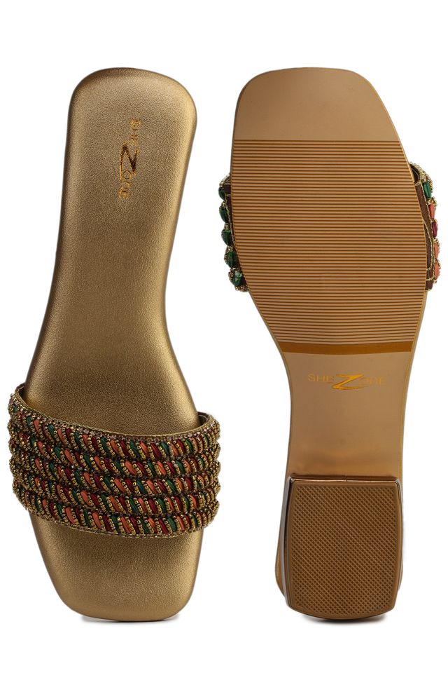 Casual Copper Open Toe Flats Square Toe Slip-On Flats