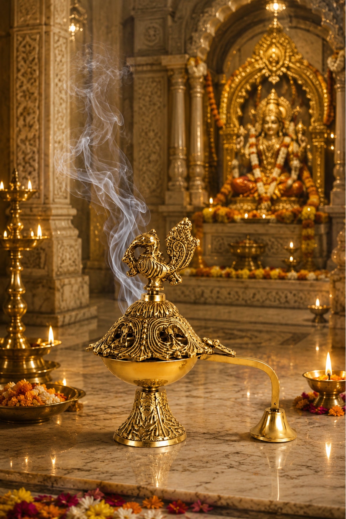 premium peacock brass incense burner with handle handcrafted brass dhoop dani for sambrani loban dhoop cups resin incense decorative pooja dhuni burner for home temple