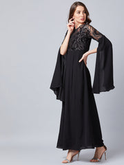 athena black embellished slit sleeves maxi dress