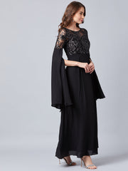 athena black embellished slit sleeves maxi dress
