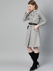 athena women grey melange solid trench coat