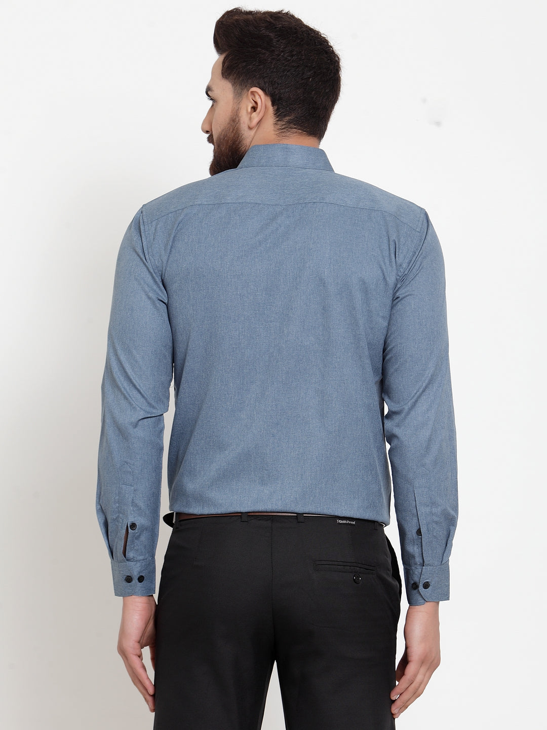 Jainish Grey Mens Cotton Solid Button Down Formal Shirts