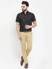 Black Men's Cotton Half Sleeves Solid Formal Shirts ( SF 754Black )
