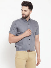 Grey Men's Cotton Half Sleeves Solid Formal Shirts ( SF 754Grey )