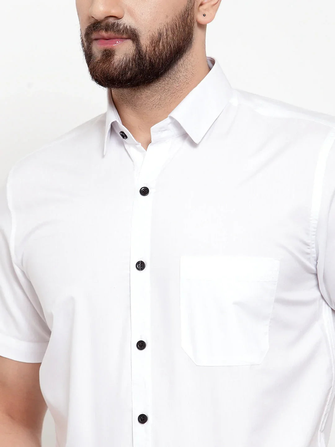 Jainish White Mens Cotton Half Sleeves Solid Formal Shirts