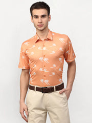 Peach Men's Printed Lycra Half Sleevess Formal Shirts ( SF 778Peach )