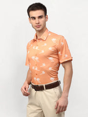 Peach Men's Printed Lycra Half Sleevess Formal Shirts ( SF 778Peach )