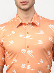 Peach Men's Printed Lycra Half Sleevess Formal Shirts ( SF 778Peach )