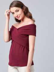 athena burgundy pleated bardot top