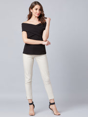 athena black pleated bardot top