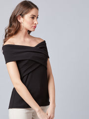 athena black pleated bardot top