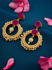SOHI - MAROON STONES PEARL EARRING