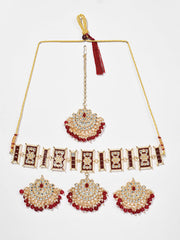 SOHI - MAROON NECKLACE WITH EARRING & MAANGTIKA SET