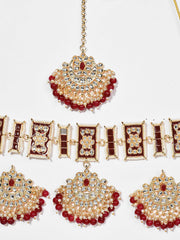SOHI - MAROON NECKLACE WITH EARRING & MAANGTIKA SET