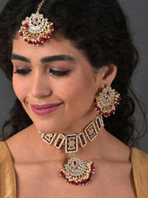 SOHI - MAROON NECKLACE WITH EARRING & MAANGTIKA SET