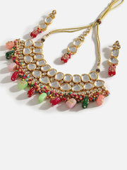 SOHI - Gold Plated Designer Kundan Party Necklace, Earring and Maang Tikka Set