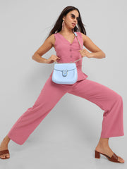 حقيبة كتف بإبزيم على شكل حدوة حصان - أزرق جليدي