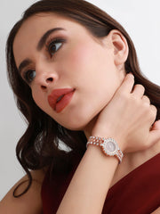 ساعة دائرية مزخرفة - ذهب وردي