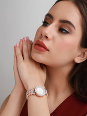 ساعة دائرية مزخرفة - ذهب وردي