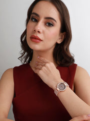 ساعة دائرية مزخرفة - ذهب وردي