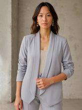 Women Grey Lapel Collar Front Open Blazer