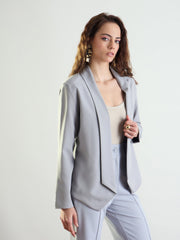 Women Grey Lapel Collar Front Open Blazer