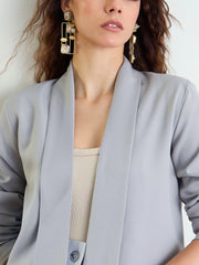 Women Grey Lapel Collar Front Open Blazer