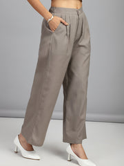 relaxed straight fit high rise pleated trousers