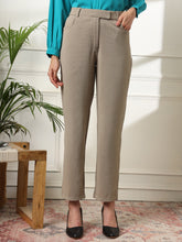 womens work straight high rise wrinkle free formal beige trousers