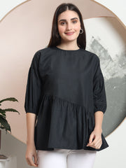casual puff sleeves solid women top 1