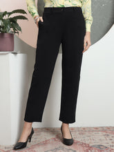 women tailored straight fit high rise easy wash formal trousers