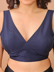 Navy Blue colour tafetta sleeveless blouse