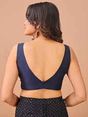 Navy Blue colour tafetta sleeveless blouse