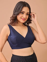 Navy Blue colour tafetta sleeveless blouse