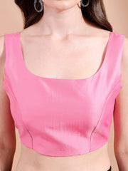 Two tone pink colour tafetta sleeveless blouse