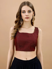 Maroon colored sleeveless tafeta blouse